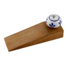 Blue Flower Crackle Ceramic Wooden Door Stopper