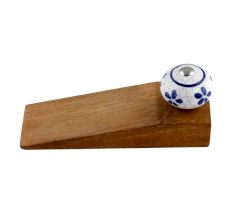 Blue Flower Crackle Ceramic Wooden Door Stopper
