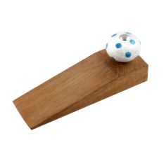 Blue Polka Dot Crackle Wooden Door Stopper