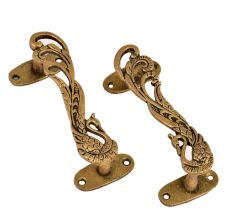 Designer Brass Door Handles Peacock With Long Feathers In Pair