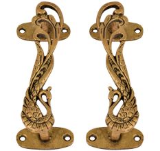 Designer Brass Door Handles Peacock With Long Feathers In Pair
