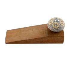 Light Yellow Floral Crackle Wooden Door Stopper