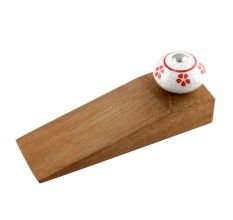 Red Floral Crackle Wooden Door Stopper