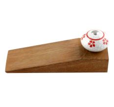Red Floral Crackle Wooden Door Stopper