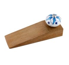 Turquoise Floral Crackle Ceramic Wooden Door Stopper