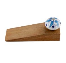 Turquoise Floral Crackle Ceramic Wooden Door Stopper