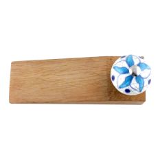 Turquoise Floral Crackle Ceramic Wooden Door Stopper