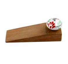 White Red Floral Crackle Ceramic Wooden Door Stopper