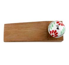 White Red Floral Crackle Ceramic Wooden Door Stopper
