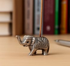 Brass Incense Holder Standing Elephant Figurine with Trunk Up