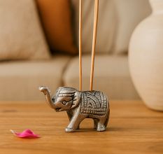 Brass Incense Holder Standing Elephant Figurine with Trunk Up
