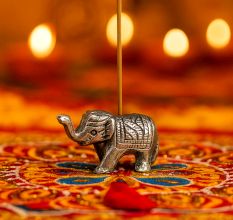 Brass Incense Holder Standing Elephant Figurine with Trunk Up