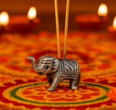 Brass Incense Holder Standing Elephant Figurine with Trunk Up
