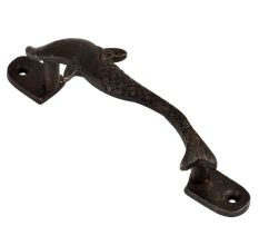 Engraved Brass Fish Long Door Handle In Black Finish