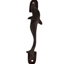 Engraved Brass Fish Long Door Handle In Black Finish