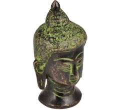 Brass Buddha Head Statue With Eyes Closed Green Patina Finish