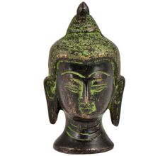 Brass Buddha Head Statue With Eyes Closed Green Patina Finish