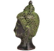 Brass Buddha Head Statue With Eyes Closed Green Patina Finish