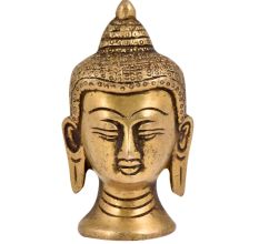 Golden Brass Buddha Head Statue In Meditation Pose