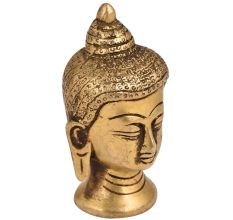 Golden Brass Buddha Head Statue In Meditation Pose