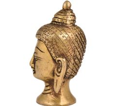 Golden Brass Buddha Head Statue In Meditation Pose