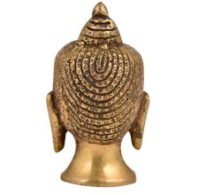 Golden Brass Buddha Head Statue In Meditation Pose