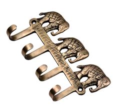 Handmade Three Brass Elephants Four Wall Hook For Home Decoration