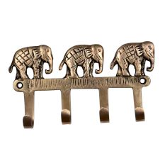 Handmade Three Brass Elephants Four Wall Hook For Home Decoration