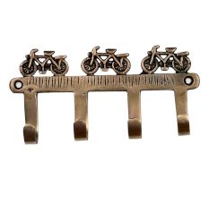 Handcrafted Three Brass Racer Bicycles Four Wall Hook