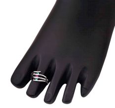 92.5 Sterling Silver Toe ring Layered Design Studded With  Green Onyx and Pink Tourmaline stones (Pair)