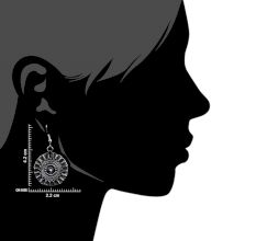 Round 92.5 Sterling Silver Earrings Wheel Design Engraved Drop Earrings