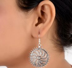 Sun Shape 92.5 Sterling Silver earrings Engraved Traditional Design Dangle Earrings