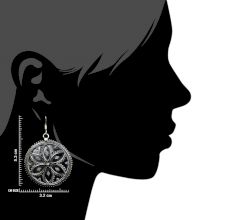 92.5 Sterling Silver Earrings Round Floral Design Filigree Work