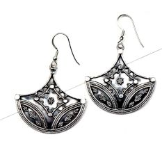 92.5 Sterling Silver Earrings Tribal Diya Dangler Earrings