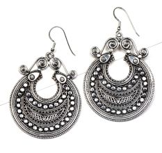 Tribal Hinged 92.5 Sterling Silver Filigree Earring  For women