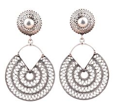 Disc Filigree 92.5 Sterling Silver Handcrafted Dangle Drop Earrings