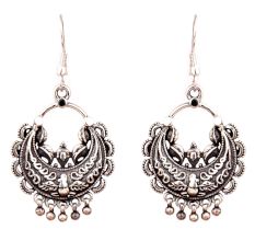 Oxidized 92.5 Sterling Silver Earring Chandbali Engraved Dangler Earrings