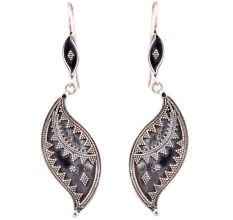 Inverted Leaf 92.5 Sterling Silver Earrings Oxidized Embossed Dots Design