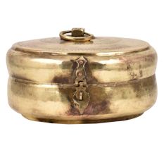 Round Brass Tiffin Box Delicate Design Cross  Pattern On lid With Handle And Latch