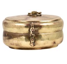 Round Brass Tiffin Box Delicate Design Cross  Pattern On lid With Handle And Latch