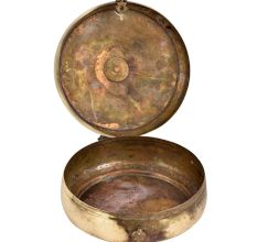 Round Brass Tiffin Box Delicate Design Cross  Pattern On lid With Handle And Latch