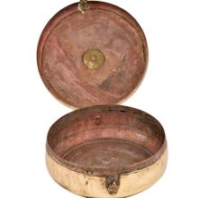 Round Brass Tiffin Box Tribal Style Delicate Carved Design On Lid With Handle and Lid