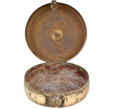 Round Brass Tiffin Box Engraved With Delicate Design With Handle And Latch
