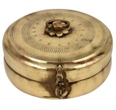 Traditional Motifs Engraved Round brass Tiffin Box With Latch