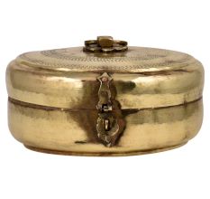 Traditional Motifs Engraved Round brass Tiffin Box With Latch
