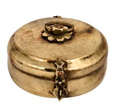 Golden Tribal Round Brass Tiffin Box For Home Decoration