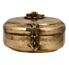 Golden Tribal Round Brass Tiffin Box For Home Decoration