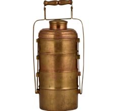 Brass Tiffin Box Four Compartments and a Small Storage Box With Lock Handle