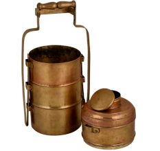 Brass Tiffin Box Four Compartments and a Small Storage Box With Lock Handle
