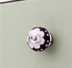 Antique White Floral Round Ceramic Cabinet Knobs